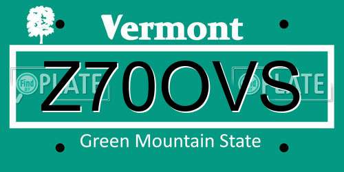 Z70OVS Vermont License Plate
