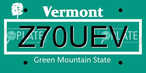 Z70UEV Vermont License Plate