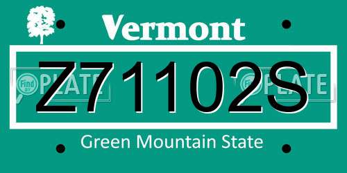 Z71102S Vermont License Plate