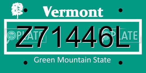 Z71446L Vermont License Plate