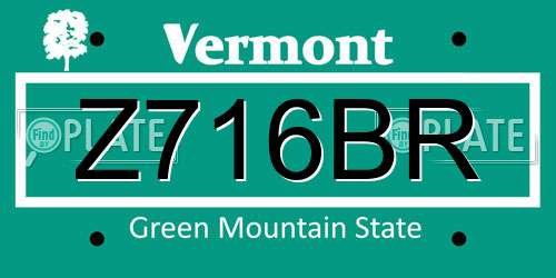 Z716BR Vermont License Plate