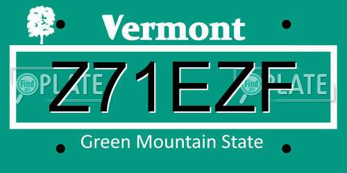 Z71EZF Vermont License Plate
