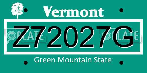 Z72027G Vermont License Plate