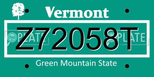 Z72058T Vermont License Plate