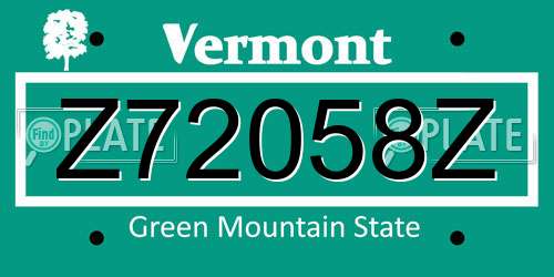 Z72058Z Vermont License Plate