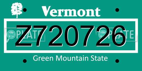 Z720726 Vermont License Plate