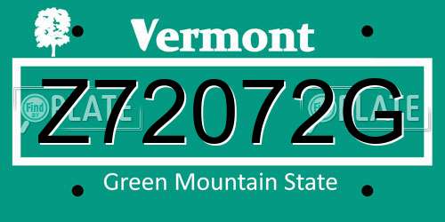 Z72072G Vermont License Plate
