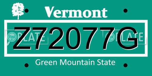 Z72077G Vermont License Plate