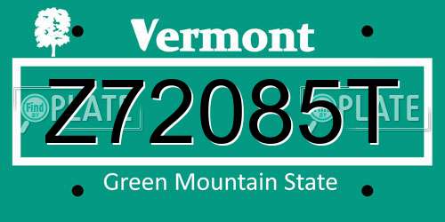 Z72085T Vermont License Plate