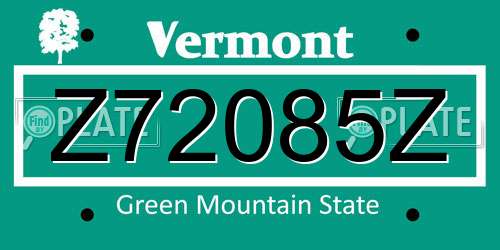 Z72085Z Vermont License Plate