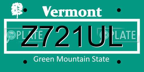 Z721UL Vermont License Plate