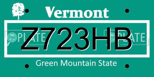 Z723HB Vermont License Plate