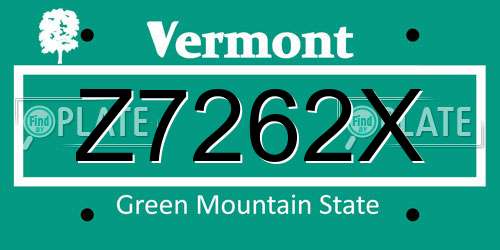 Z7262X Vermont License Plate