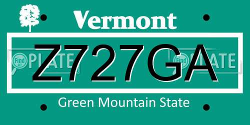 Z727GA Vermont License Plate