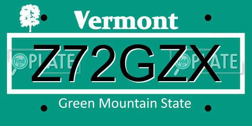 Z72GZX Vermont License Plate