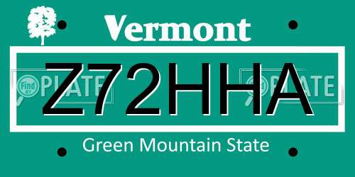 Z72HHA Vermont License Plate