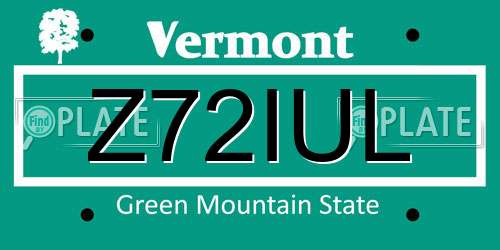 Z72IUL Vermont License Plate