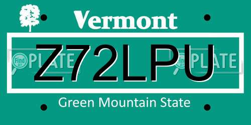 Z72LPU Vermont License Plate