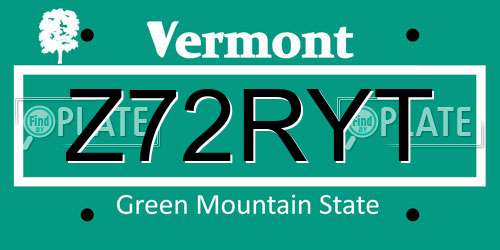 Z72RYT Vermont License Plate
