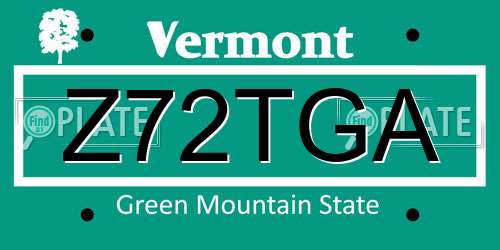 Z72TGA Vermont License Plate