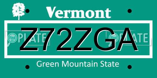 Z72ZGA Vermont License Plate