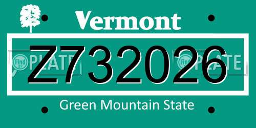 Z732026 Vermont License Plate