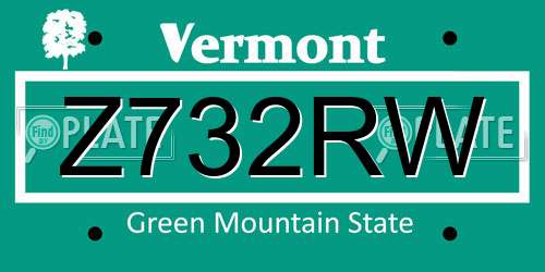 Z732RW Vermont License Plate