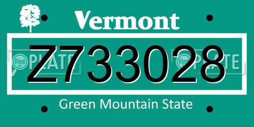 Z733028 Vermont License Plate