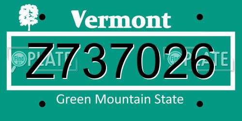 Z737026 Vermont License Plate