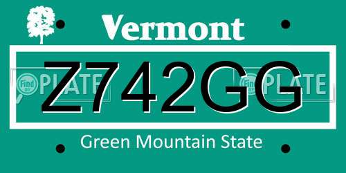 Z742GG Vermont License Plate