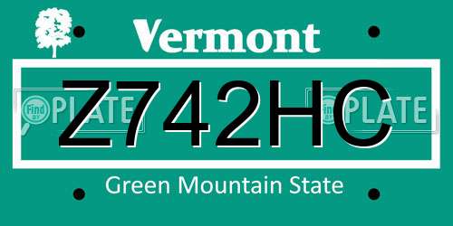 Z742HC Vermont License Plate