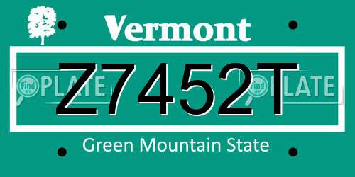 Z7452T Vermont License Plate