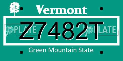 Z7482T Vermont License Plate