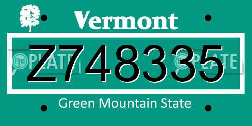 Z748335 Vermont License Plate