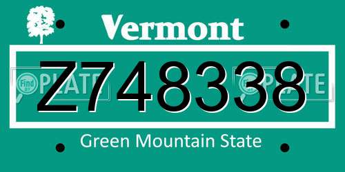 Z748338 Vermont License Plate