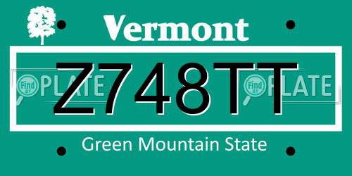 Z748TT Vermont License Plate