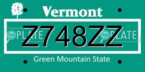 Z748ZZ Vermont License Plate
