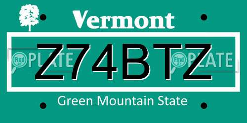 Z74BTZ Vermont License Plate