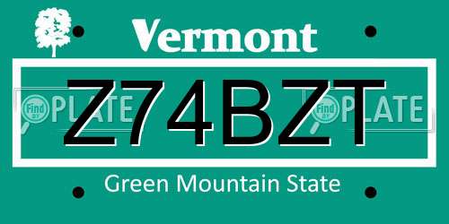 Z74BZT Vermont License Plate