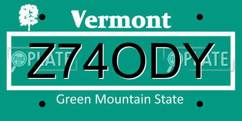 Z74ODY Vermont License Plate