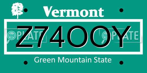 Z74OOY Vermont License Plate