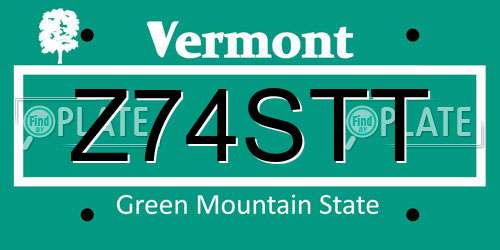 Z74STT Vermont License Plate