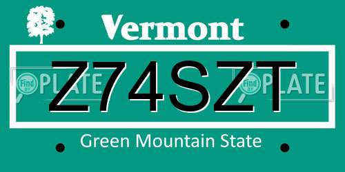 Z74SZT Vermont License Plate