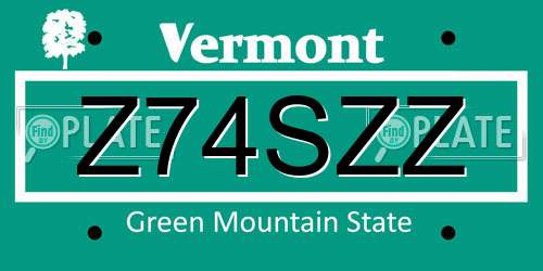 Z74SZZ Vermont License Plate