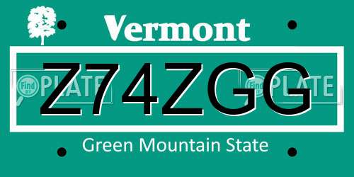 Z74ZGG Vermont License Plate