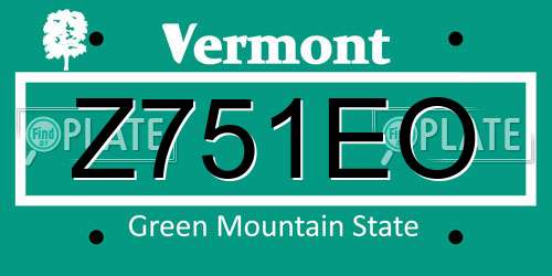 Z751EO Vermont License Plate