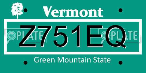 Z751EQ Vermont License Plate