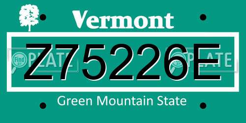 Z75226E Vermont License Plate