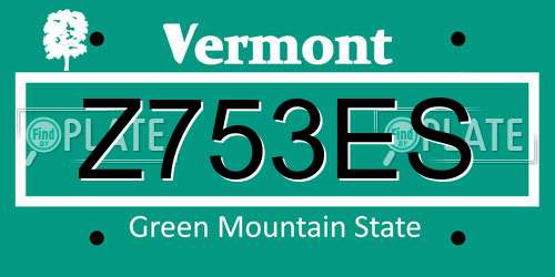 Z753ES Vermont License Plate