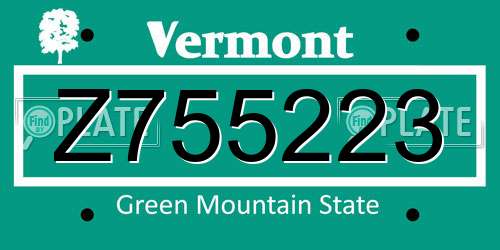 Z755223 Vermont License Plate